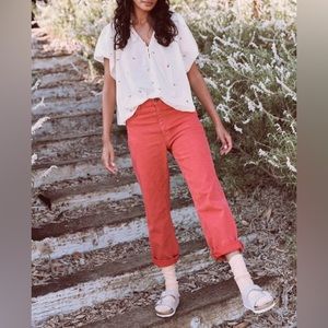 THE GREAT The Easy Roll Jean 
Color: Cherry Red Size: 25